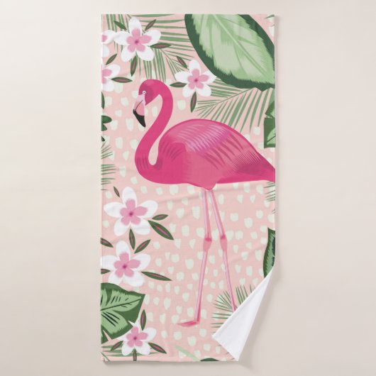 Flamingo en palmbomen naadloos illustreren badhanddoek (Badhanddoek)