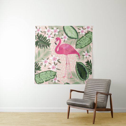 Flamingo en palmbomen naadloos illustreren wandkleed (In situ)