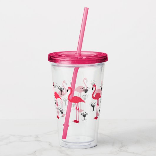 Flamingo en palmboom acryl drinkbeker (Achterkant)