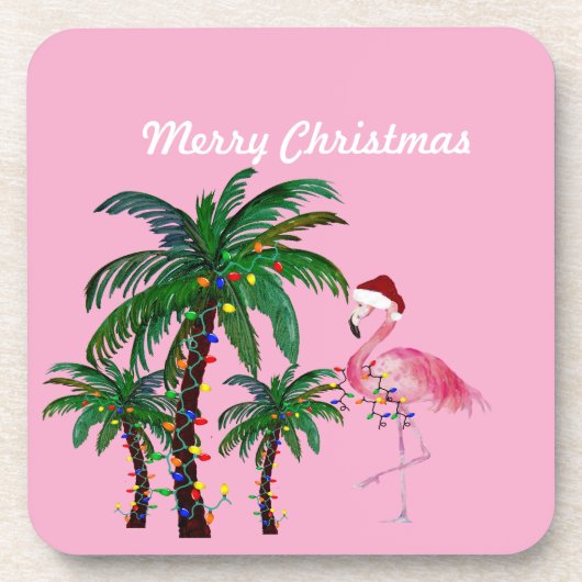 Flamingo en palmboom Kerstkussen Bier Onderzetter (Voorkant)