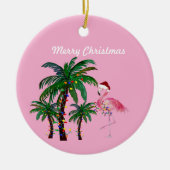 Flamingo en palmboom Kerstversiering Keramisch Ornament (Voorkant)