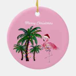 Flamingo en palmboom Kerstversiering Keramisch Ornament