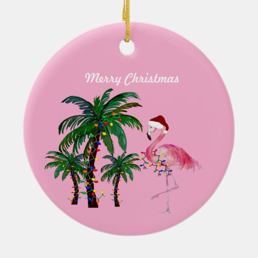 Flamingo en palmboom Kerstversiering Keramisch Ornament (Achterkant)