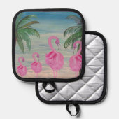 Flamingo en palmboom keuken pannenlap (Voorkant / Achterkant)