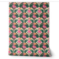 Flamingo en Palmen Retro bruin patroon