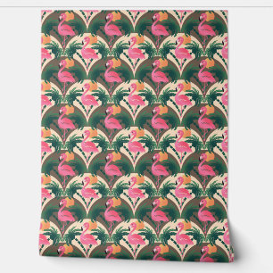 Flamingo en Palmen Retro bruin patroon Behang