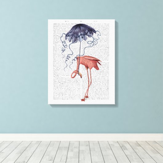 Flamingo en Parasol Canvas Afdruk (Insitu (Houten vloer))