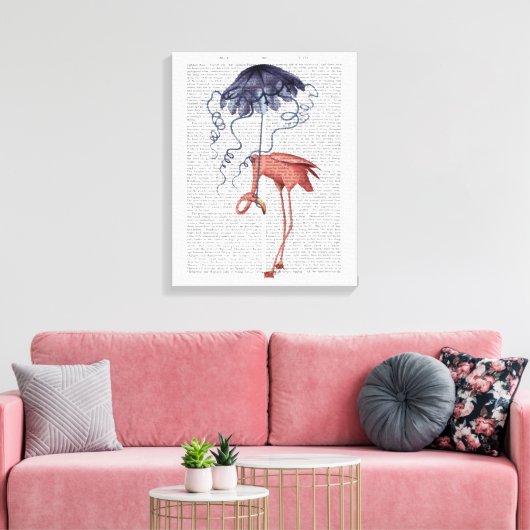 Flamingo en Parasol Canvas Afdruk (Insitu (Woonkamer))