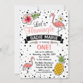 Flamingo en Pinapple Doodle verjaardagsuitnodiging Kaart (Voorkant)