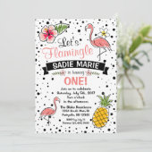 Flamingo en Pinapple Doodle verjaardagsuitnodiging Kaart (Staand voorkant)