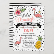 Flamingo en Pinapple Doodle verjaardagsuitnodiging