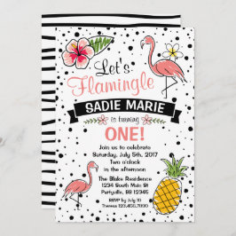 Flamingo en Pinapple Doodle verjaardagsuitnodiging Kaart