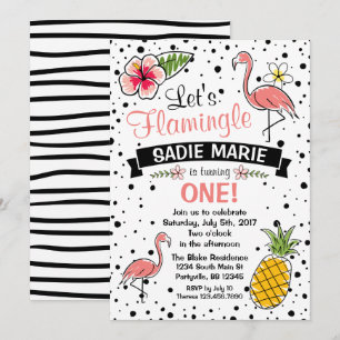 Flamingo en Pinapple Doodle verjaardagsuitnodiging Kaart