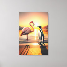 Flamingo en Pinguïn Zonsondergang Ontmoeting