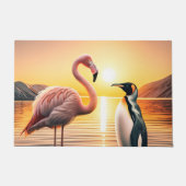 Flamingo en Pinguïn Zonsondergang Ontmoeting Deurmat (Voorkant)