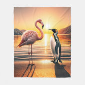 Flamingo en Pinguïn Zonsondergang Ontmoeting Fleece Deken (Voorkant)