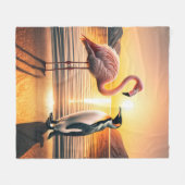Flamingo en Pinguïn Zonsondergang Ontmoeting Fleece Deken (Voorkant (Horizontaal))