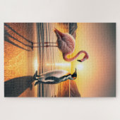 Flamingo en Pinguïn Zonsondergang Ontmoeting Legpuzzel (Horizontaal)