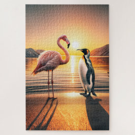 Flamingo en Pinguïn Zonsondergang Ontmoeting Legpuzzel