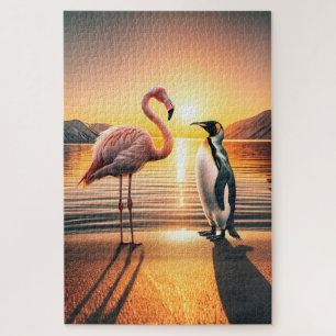 Flamingo en Pinguïn Zonsondergang Ontmoeting Legpuzzel