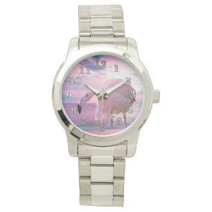 Flamingo en Pink Sky Horloge