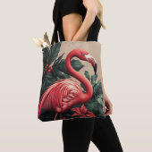 Flamingo en poinsettia tote bag (Dichtbij)