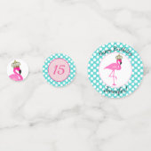 Flamingo en Polka Dot Verjaardagstafel Confetti (Voorkanten)