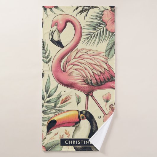 Flamingo en Toucan Naadloos Badhanddoek (Badhanddoek)