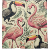 Flamingo en Toucan Naadloos Douchegordijn (Voorkant)