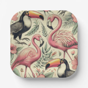 Flamingo en Toucan Naadloos Papieren Bordje