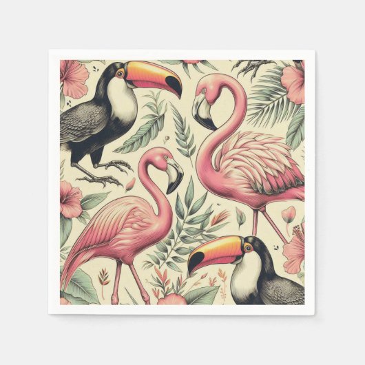Flamingo en Toucan Naadloos Servet (Voorkant)