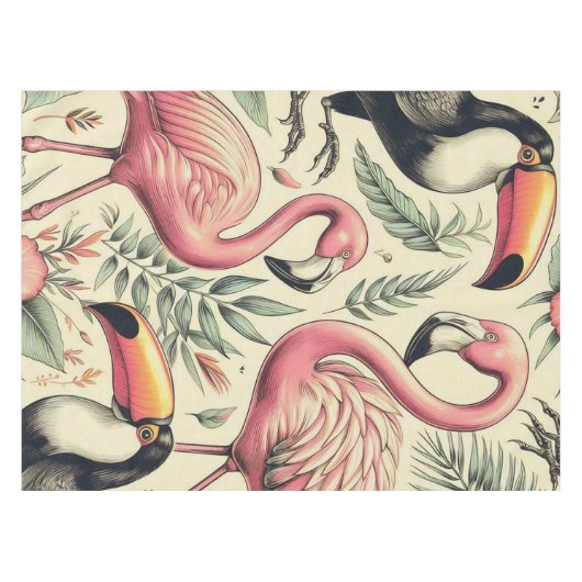 Flamingo en Toucan Naadloos Tafelkleed (Voorkant (Horizontaal))
