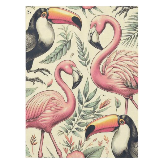 Flamingo en Toucan Naadloos Tafelkleed (Voorkant)