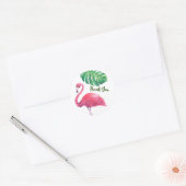 Flamingo en Tropische Bladeren Bedankt Ronde Sticker (Envelop)