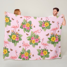 Flamingo en Vlinders 1 Fleece Deken