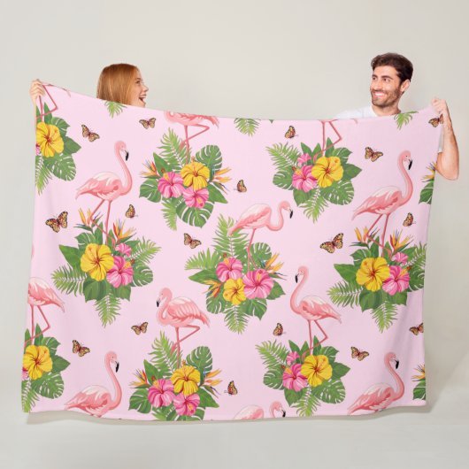 Flamingo en Vlinders 1 Fleece Deken (In situ)