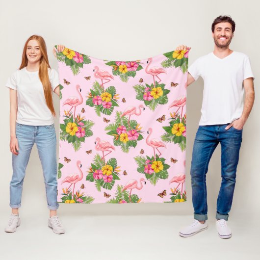 Flamingo en Vlinders 1 Fleece Deken (In situ)