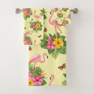 Flamingo en Vlinders 2 Bad Handdoek