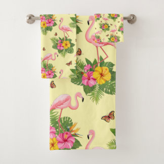 Flamingo en Vlinders 2 Bad Handdoek