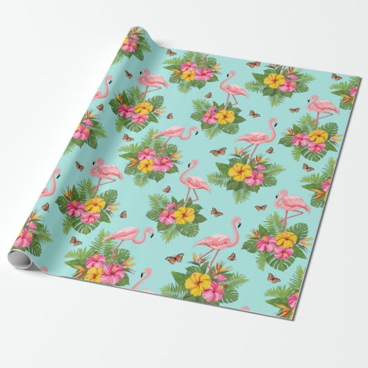 Flamingo en Vlinders 3 Cadeaupapier (Uitgerold)