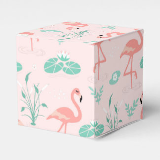 flamingo en waterleliepatroon bedankdoosjes