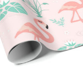 flamingo en waterleliepatroon cadeaupapier (Rol Hoek)