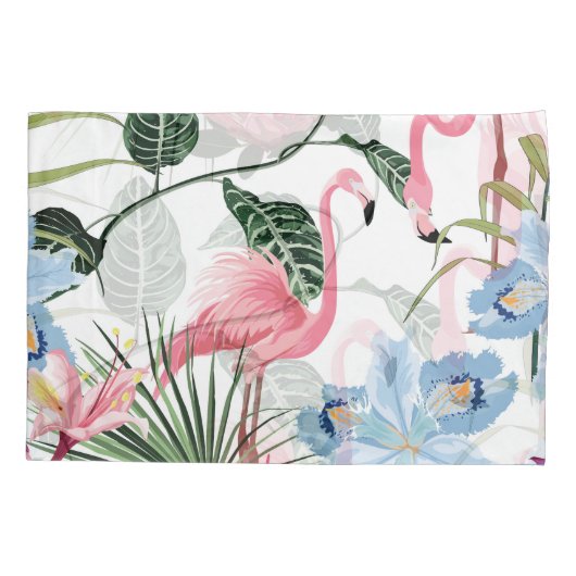 Flamingo Exotische Bloemen Tropisch Naadloos Kussensloop (Achterkant)