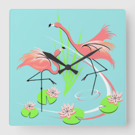 Flamingo Fandango Duo klokvierkant Vierkante Klok