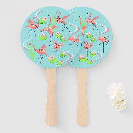 Flamingo Fandango-handventilator rond Handwaaier (Voorkant en achterkant)