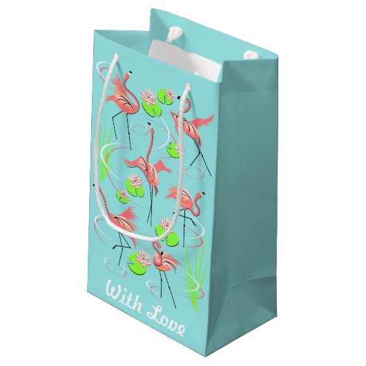 Flamingo Fandango met Love gift small bag Klein Cadeauzakje (Achterkant Gekanteld)