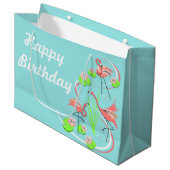 Flamingo Fandango Trio Happy Birthday groot Large Cadeautasje (Voorkant Gekanteld)