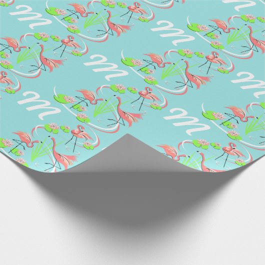 Flamingo Fandango Trio-monogram cadeaupapier (Hoek)
