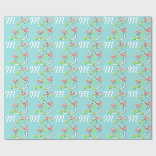 Flamingo Fandango Trio monogram geschenkverpakking Cadeaupapier (Vlak)