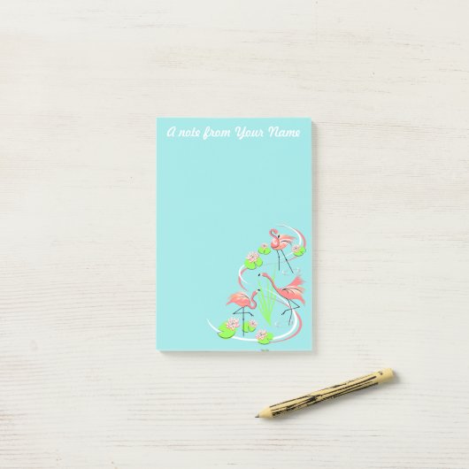 Flamingo Fandango Trio Tekst na de verticale notit Post-it® Notes (Op bureau)